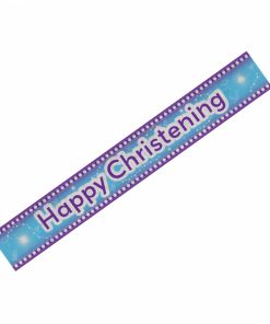 Happy Christening Blue Holographic Banner