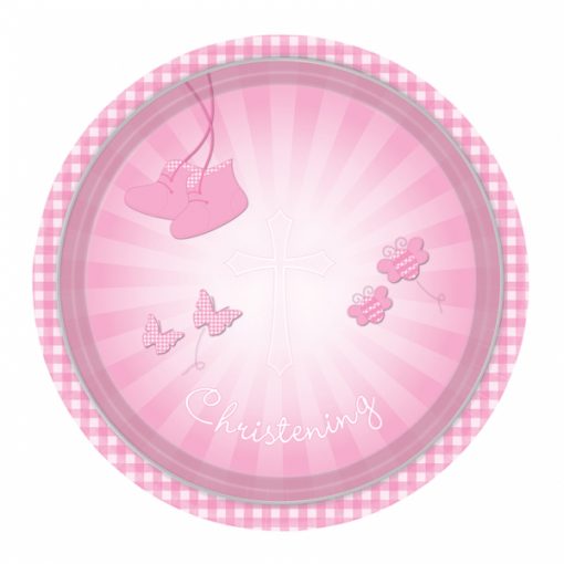 Christening Pink Booties Paper Plates