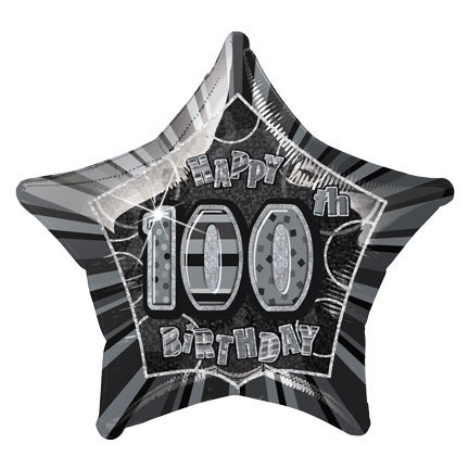 20" Black/Silver Star Happy 100th Birthday Prism Foil