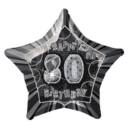20" Black/Silver Star Happy 80th Birthday Prism Foil