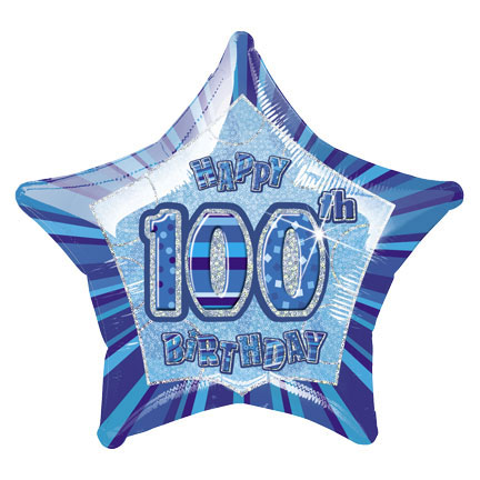 20" Blue Star Happy 100th Birthday Prism Foil