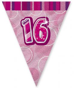 Pink Age "16" Prism Pennant Banner
