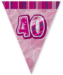 Pink Age "40" Prism Pennant Banner