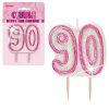 Pink Glitter Numeral '90' Birthday Candle