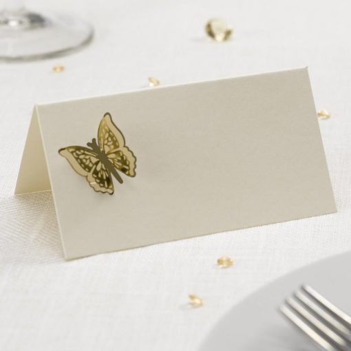 Elegant Butterfly 3D Place Cards Ivory/Gold