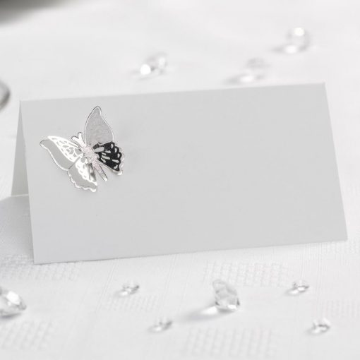 Elegant Butterfly- 3D Place Cards - White/Silver