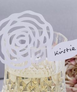 Elegant Rose Place Cards On Glass White