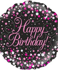 18" Sparkling Fizz Birthday Black & Pink Holographic Foil