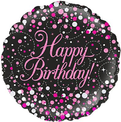18" Sparkling Fizz Birthday Black & Pink Holographic Foil