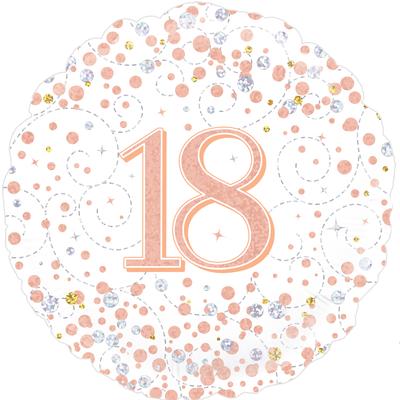 18th Sparkling Fizz Birthday White and Rose Gold Holographic