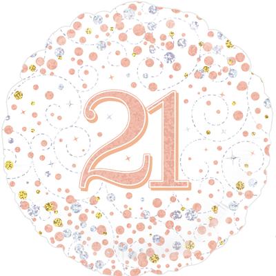 21st Sparkling Fizz Birthday White and Rose Gold Holographic