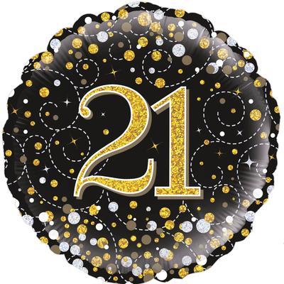21st Sparkling Fizz Birthday Black & Gold Holographic