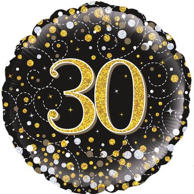 30th Sparkling Fizz Birthday Black & Gold Holographic