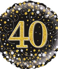 40th Sparkling Fizz Birthday Black & Gold Holographic