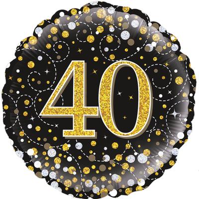 40th Sparkling Fizz Birthday Black & Gold Holographic