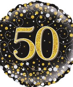 50th Sparkling Fizz Birthday Black & Gold Holographic Foil