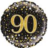 90th Sparkling Fizz Birthday Black & Gold Holographic
