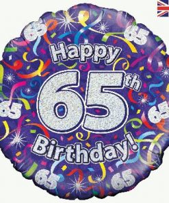 18″ Happy 65th Birthday Streamers Holographic Foil
