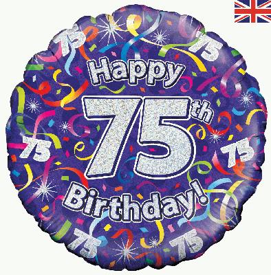 18" Happy 75th Birthday Streamers Holographic Foil