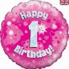 18" Happy 1st Birthday Pink Foil