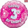 18" Happy 3rd Birthday Pink Foil