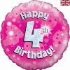 18" Happy 4th Birthday Pink Foil