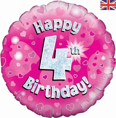 18" Happy 4th Birthday Pink Foil