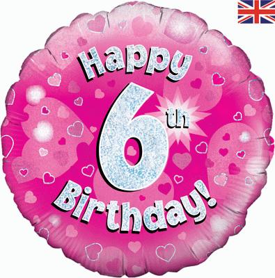 18" Happy 6th Birthday Pink Foil