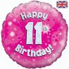18" Happy 11th Birthday Pink Foil