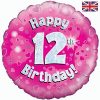 18" Happy 12th Birthday Pink Foil