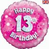 18" Happy 13th Birthday Pink Foil