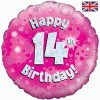 18" Happy 14th Birthday Pink Foil