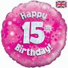 18" Happy 15th Birthday Pink Foil