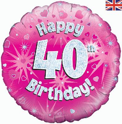 18" Happy 40th Birthday Pink Foil