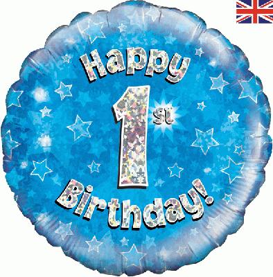 18" Happy 1st Birthday Blue Foil