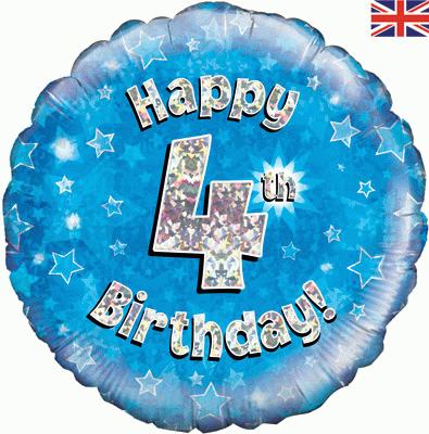 18" Happy 4th Birthday Blue Foil