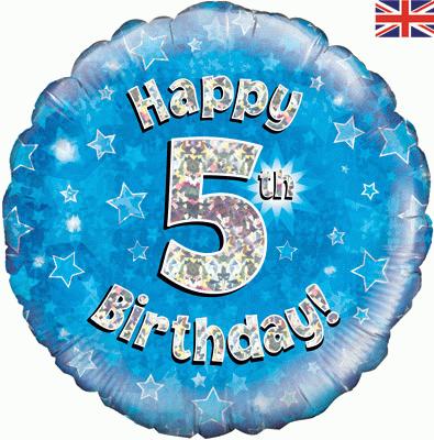 18" Happy 5th Birthday Blue Foil