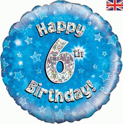 18" Happy 6th Birthday Blue Foil