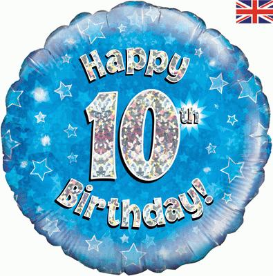 18" Happy 10th Birthday Blue Foil