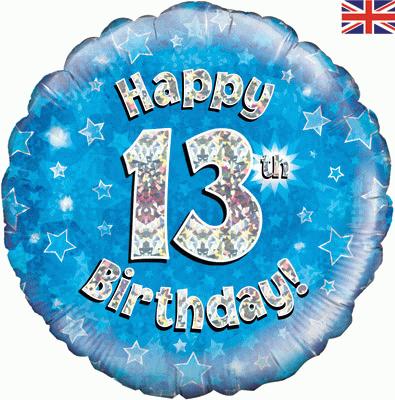 18" Happy 13th Birthday Blue Foil