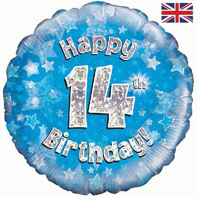 18" Happy 14th Birthday Blue Foil