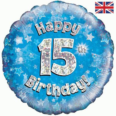 18" Happy 15th Birthday Blue Foil