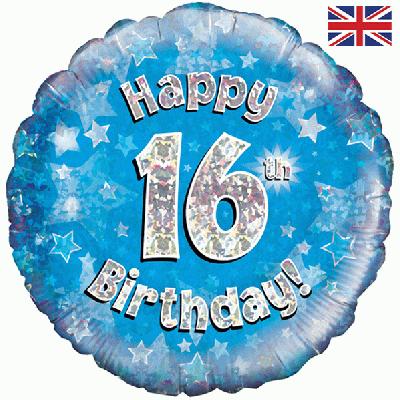 18" Happy 16th Birthday Blue Foil