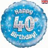 18" Happy 40th Birthday Blue Foil