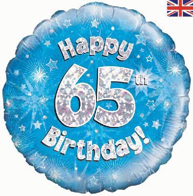 18" Happy 65th Birthday Blue foil balloon