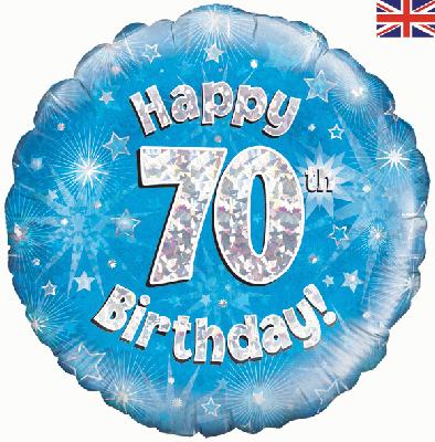 18" Happy 70th Birthday Blue Foil Balloon
