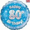 18" Happy 80th Birthday Blue Foil