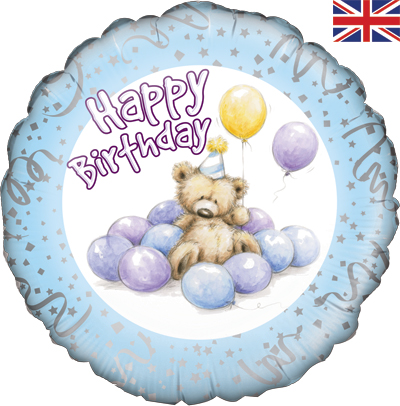 18" Cute Bear Happy Birthday Blue Foil
