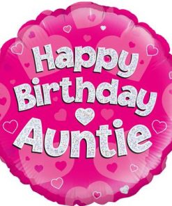 18" Happy Birthday Auntie Pink Holographic Foil Balloon