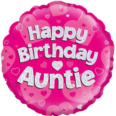 18" Happy Birthday Auntie Pink Holographic Foil Balloon